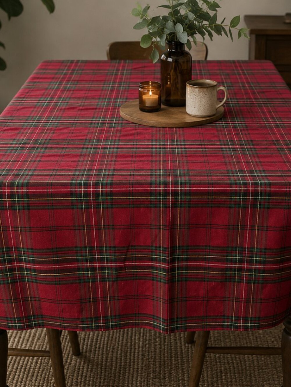 Bee & Willow Christmas Holiday Red Plaid 60" x 104” Tablecloth